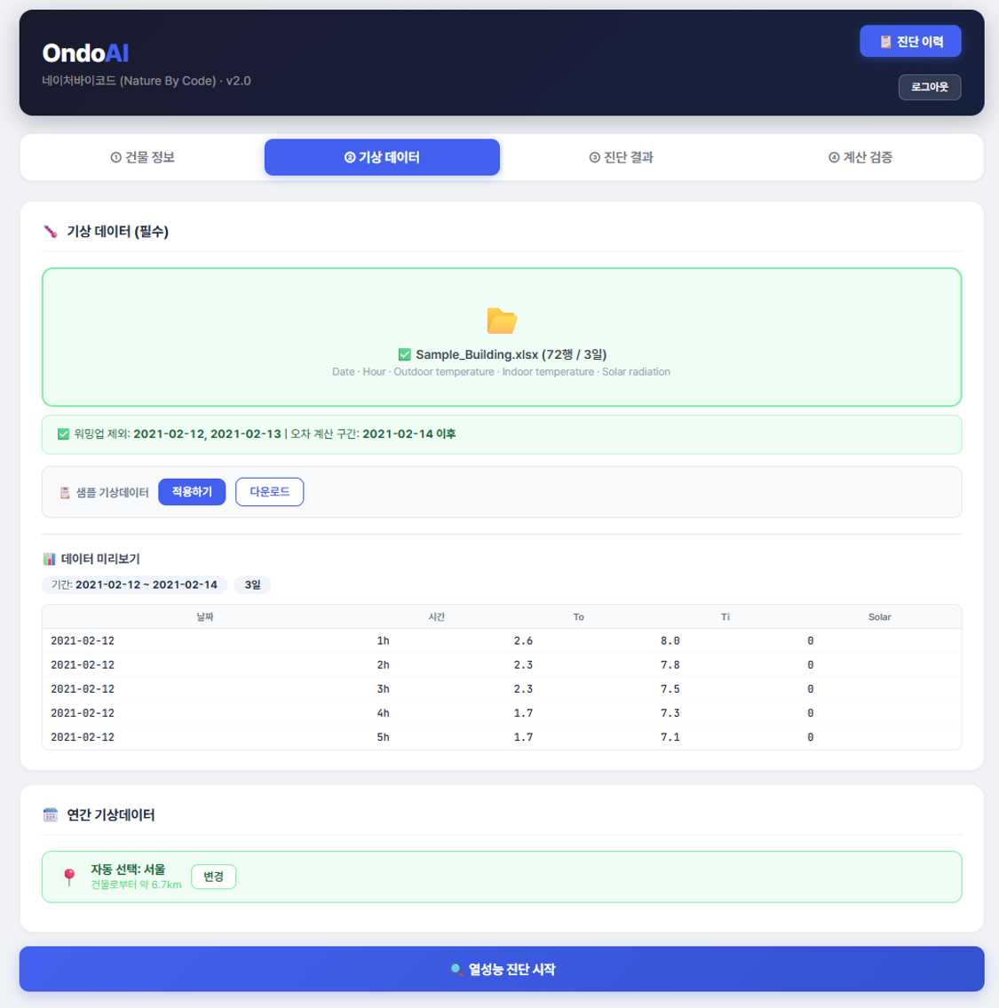 OndoAI 기상데이터 화면